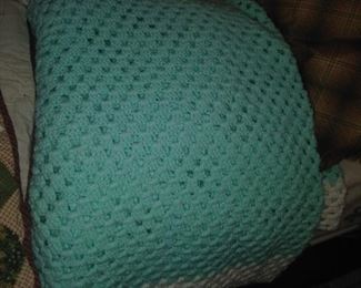 106. green and white large afghan $10