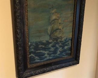Oil painting of sailing ship