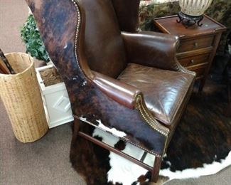 Hancock and Moore Cowhide and Leather Wingback Chair