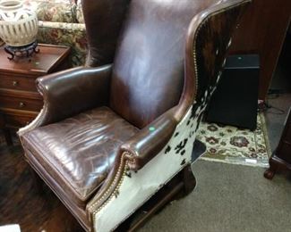 Hancock and Moore Cowhide and Leather Wingback Chair