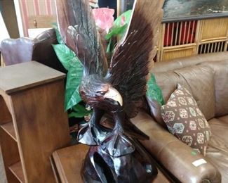Hand Carved Wooden Eagle Statue