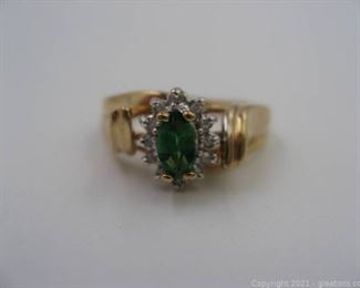10kt Yellow Gold Synthetic Emerald and Diamond Ring