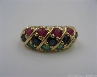 14kt Yellow Gold Ruby Sapphire and Emerald Ring