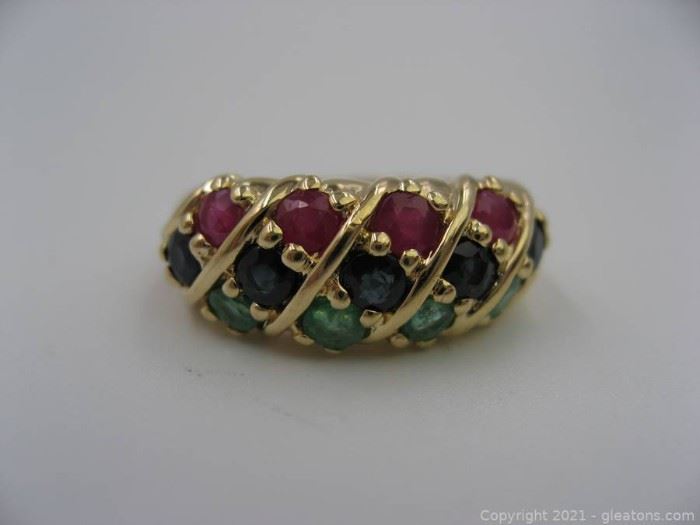 14kt Yellow Gold Ruby Sapphire and Emerald Ring