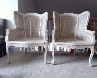 French style Bergere Chairs Cane. Pictures don't do justice, make a cushion and you have two beautiful chairs Rare style Pair $400.00