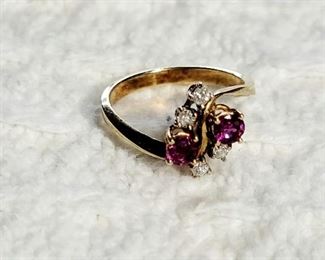Lot # 8: 14K Yellow Gold Ruby & Diamond Ring sz 6.75 TW 3.3g $140