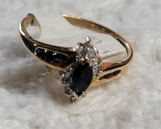 26. 14K Yellow Gold Diamond & Marquise Sapphire Ring sz 7.25 TW2.2g $95