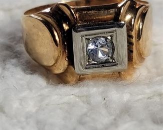 40. 18K Yellow Gold Men's BLue Topaz Wedding Band Ring sz 9 TW 8.5g $350