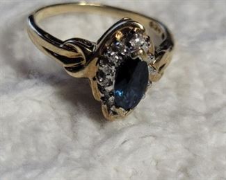 52. 10K Yellow Gold, Diamond, Sapphire Ring Sz 7.25 TW 2.7g $100
