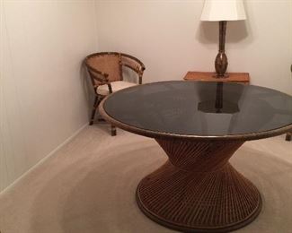 Smoked glass bamboo table with 6 chairs