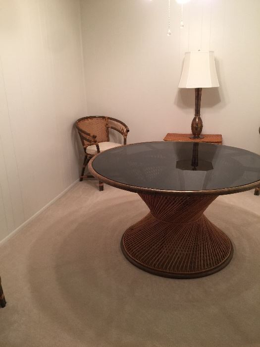 Smoked glass bamboo table with 6 chairs