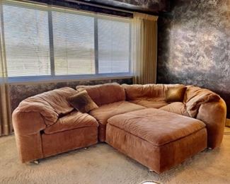 1970s brown velvet pit sofa by Charlton Company