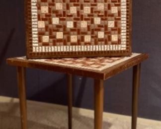 Mid century modern mosaic tile top square end table