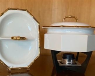 Georges BriardBambous D’or 3 Bean pots with burners and serving tray 