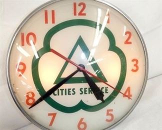 15IN. CITIES SERVICE LIGHTED PAM CLOCK