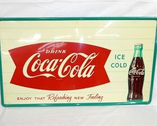 55X32 OLD STOCK COCA COLA FISHTAIL SIGN