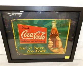 FRAMED 14X10 EMB. COCA COLA SIGN