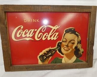 30X21 COKE MASONITE FRAMED SIGN