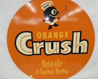 46IN WOODEN ORANGE CRUSH SIGN W/ CRUSHY