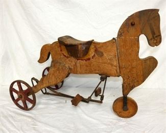 EARLY WOODEN HORSE TRICYCLE