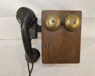 EARLY PHONE W/ OAK RINGER BOX