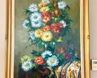 28- Still life oil painting signed Zietzr decorative 29”W x 41”H $100