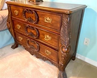 30- $595 Two chest oak three drawers claw feet 		Sold as a Pair 43”L 18”D 33”H
