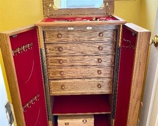 38.  Jewelry chest 22”L x 15”D x 41”H  $24 	AS IS bottom falling apart			
