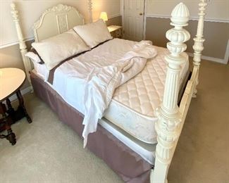 48. Full size bed 57”  four poster cream 					$395