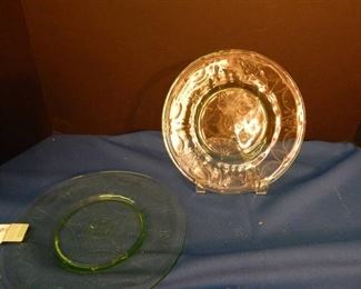 Vintage Green Glass Plates (2 ea)