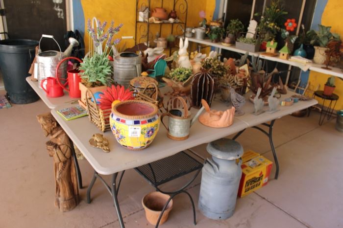 The patio is a gardening and metal artwork experience - everything you could think of especially when comes to Southwest/Desert theme