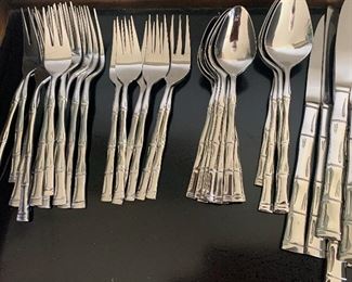 Vintage Bamboo Tiki Stainless Silverware service set for 8
