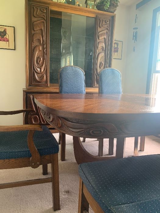 Mid-Century Rare Witco Oceanic Dining Room Set W/6 Chairs & Leaf -Light-Up Cabinet 