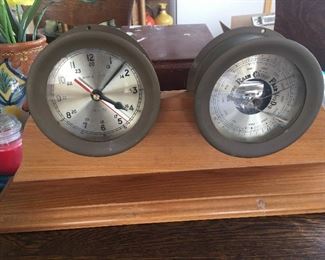 Antique nautical clock and barometer 