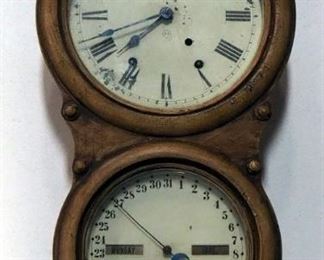 Antique 31 Day Calendar Dual Face Wall Clock, 26.5" X 13" X 5", No Key