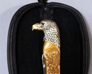 Franklin Mint Eagle Head Collector Knives, Qty 2, One Gold-Plated