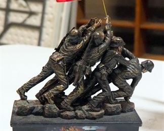 Franklin Mint "Heroes Of America" Porcelain 9/11 American Eagle, 13" High, Has Been Repaired, Bradford Exchange USMC Bronze Iwo Jima Memorial,  And Terra Cotta Raven