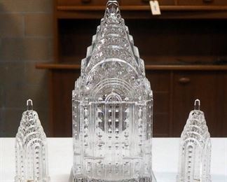 Shannon Leaded Crystal Designs Of Ireland Steeple Candy Dish With Lid And Matching Crystal Figures, 12" Steeple, 5" Matching Figures
