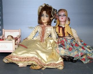 Vintage Dolls, Including Margarita From Romania, Qty 10, Doll Parts, Baby Crib And More