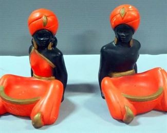 Vintage Pair Of Chalkware East Indian Styled Trinket Dish Figures