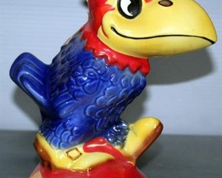 Vintage Kansas University Old Decanter Whiskey Bottle, Stamped Colonial China, Created By Duane 1971 Liquor Bottle 185, 10" High