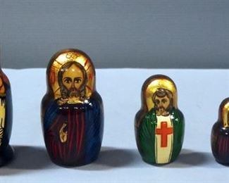 Authentic Hand-Painted 5 Piece Catholic Nesting Doll Set, 6" Tall, With Ornaments And More