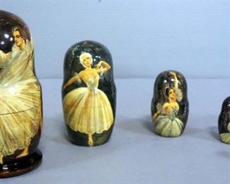 Hand-Painted 5 Piece Russian Ballerina Nesting Doll Set, Signed By Artist, 6.5" Tall