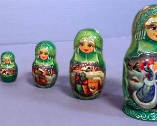 Authentic Hand-Painted Russian Doll Sets, Qty 2, Both 6.5" Tall