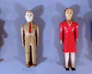 Renwal Jointed Dollhouse Dolls, Mother, Father, Sister, And Brother