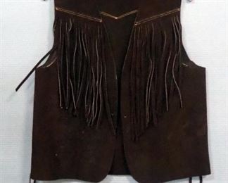Vintage Leather Vest With Fringe Detail, Size Small