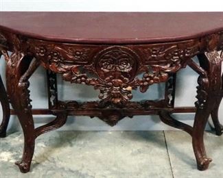 Carved Wood Console Table, With Vinyl Covered Top, 29" x 51" x 19.5"