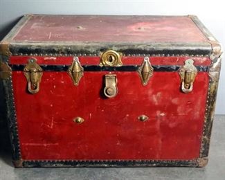 Antique Steamer Trunk, With Tray, Brass Hardware, And Leather Handles, 24" x 36" x 22"