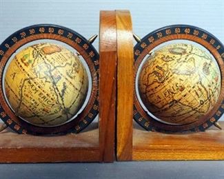 Globemaster 12" Globe On Metal Base, And Armbee Bookends With Globes