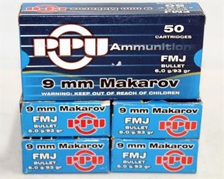 PPU 9mm Makarov Ammo, Approx 250 Rds